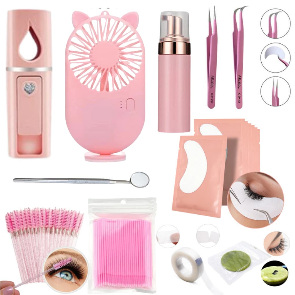 Kit Iniciante Extensão Alongamento De Cilios Nano Vaporizador Ventilador Escovinha Microbrush Pinça