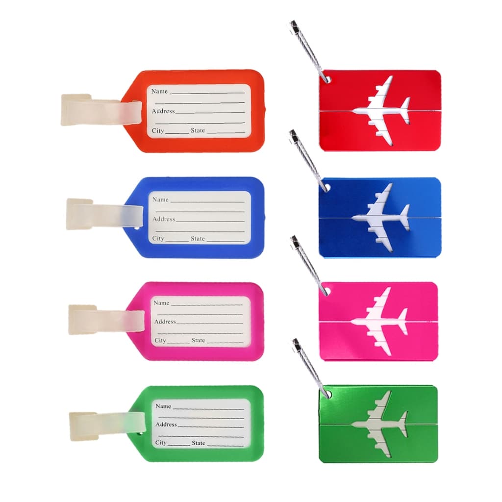 8 Unidades Etiquetas para Mala (4 Metal + 4 Plástico) - Acessório de Viagem
