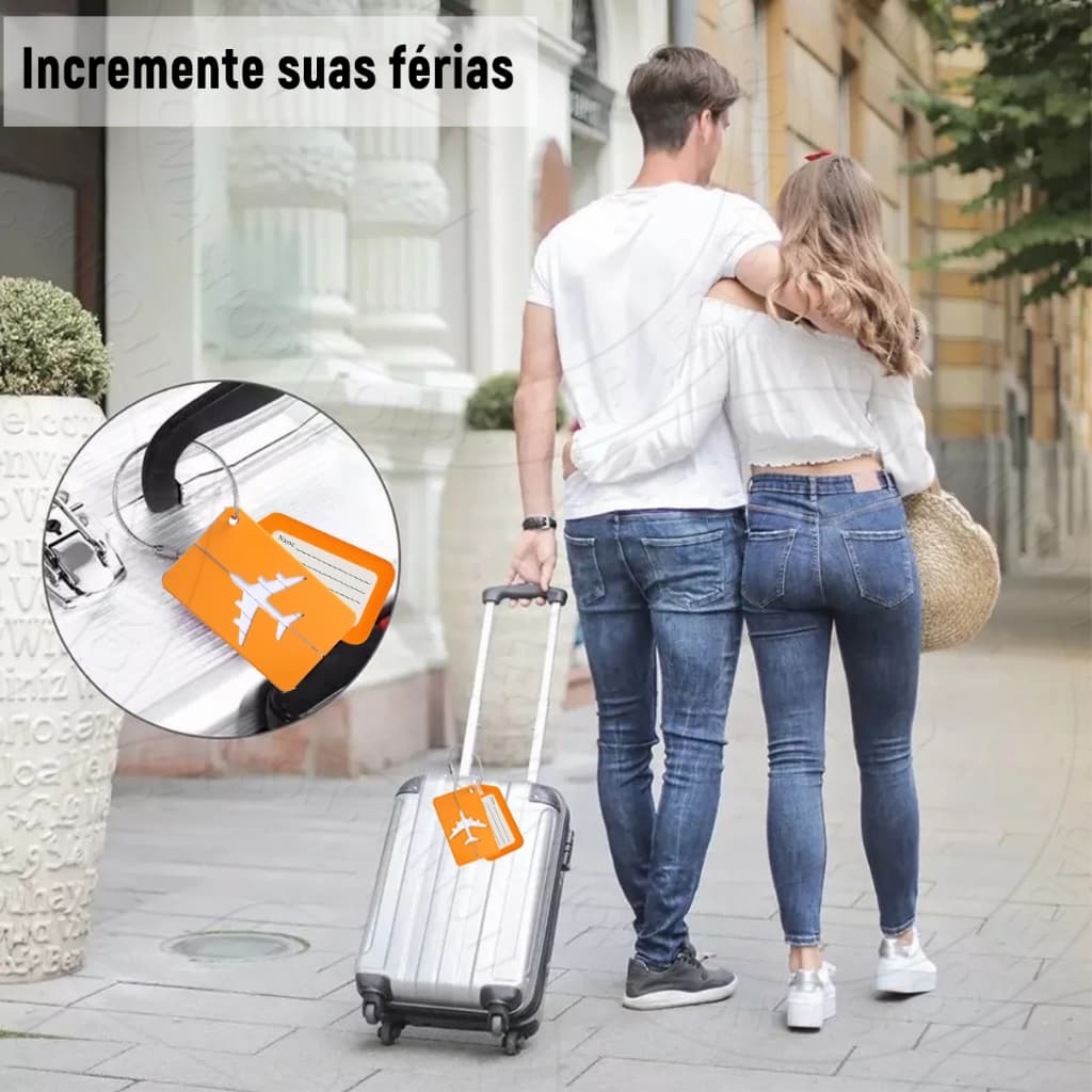 Kit Completo de Etiquetas para Mala: 4 de Alumínio e 4 de Plástico Coloridas
