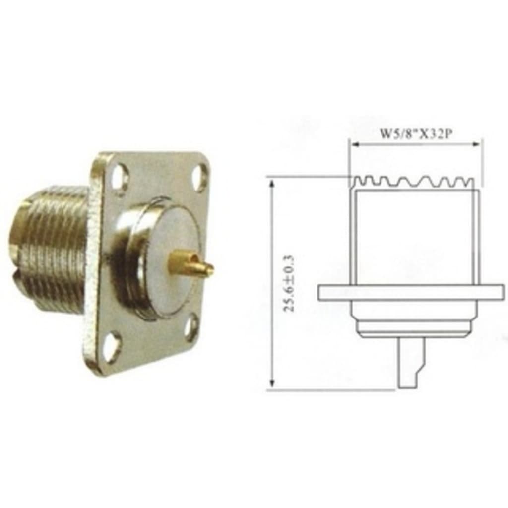 Kit 2 Peças - Conector Uhf Fêmea P/ Painel Base Quadrada