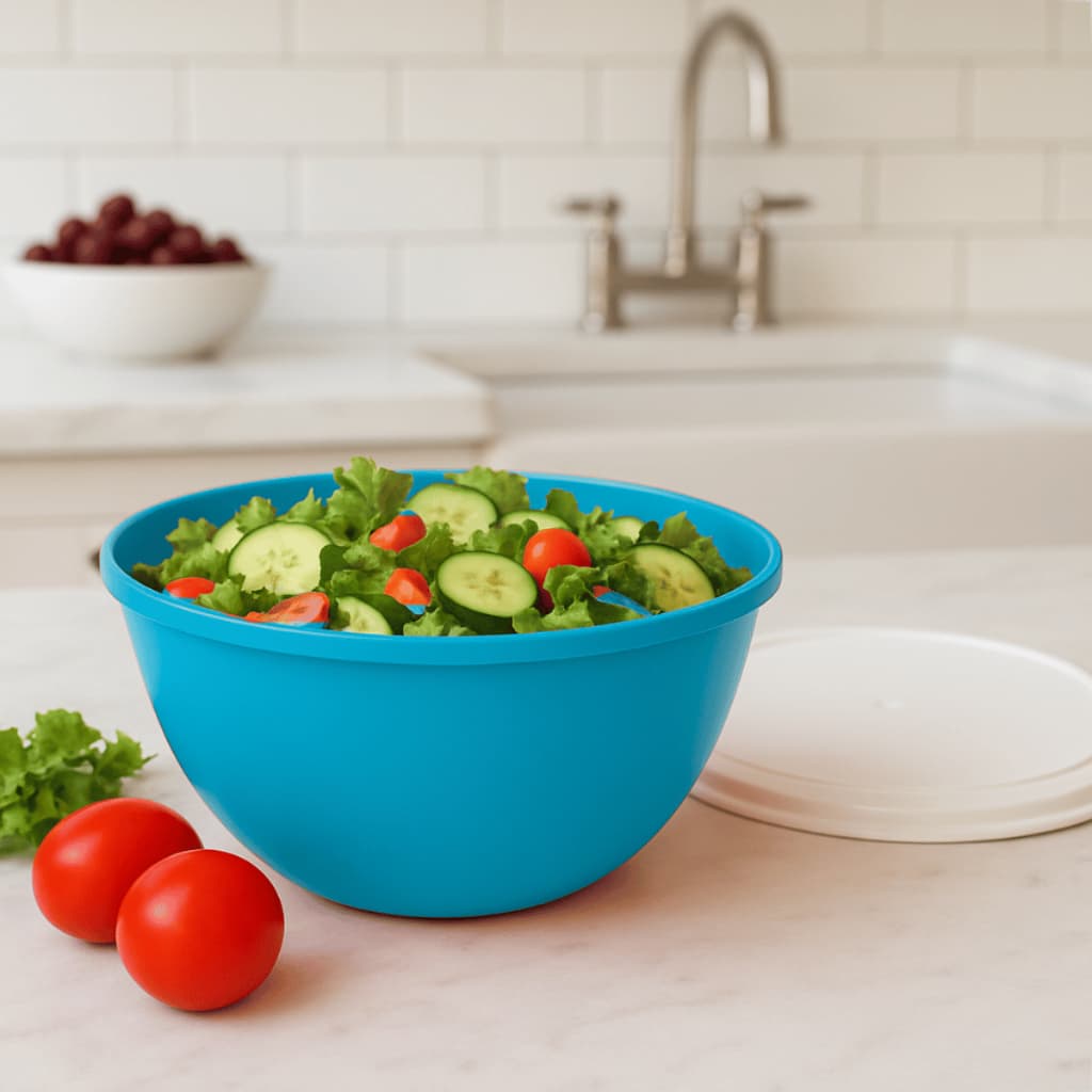 Kit Saladeira 4,6L Coloridas com Tampa Em Plástico Salada Churrasco 1 3 5 Unidades