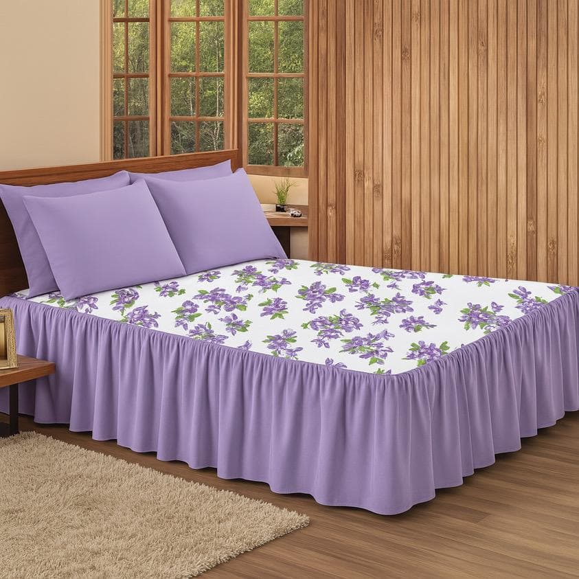 Kit 3pçs Cobre Leito Colcha/coxa Casal E Queen Babado Floral