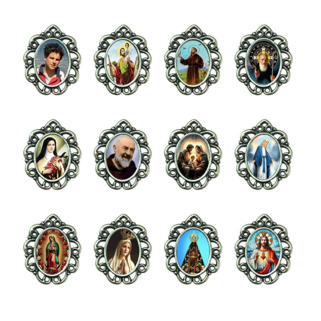 Medalha resinada com Santos de Devoção Simbolos Católicos Ouro velho 12 ou 30 unidades para artesanto religioso católico