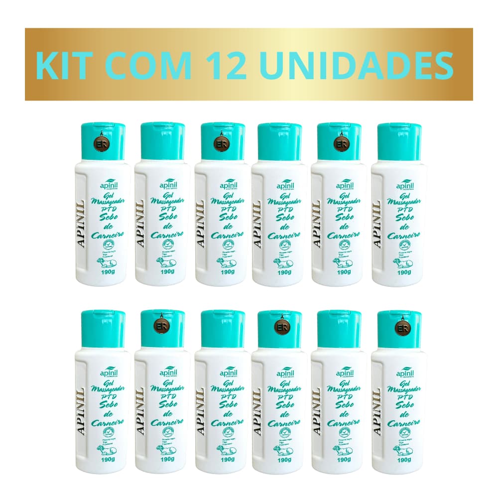 12 Gel Massageador PTD com  Sebo de Carneiro Sarador  Apinil 200g