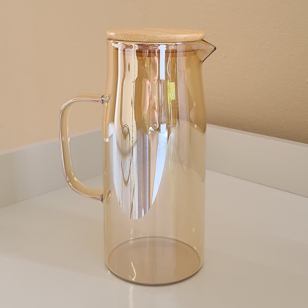 Jarra de Vidro 1 Litro Âmbar e Transparente com Tampa de Bambu Jarra de Vidro Borossilicato