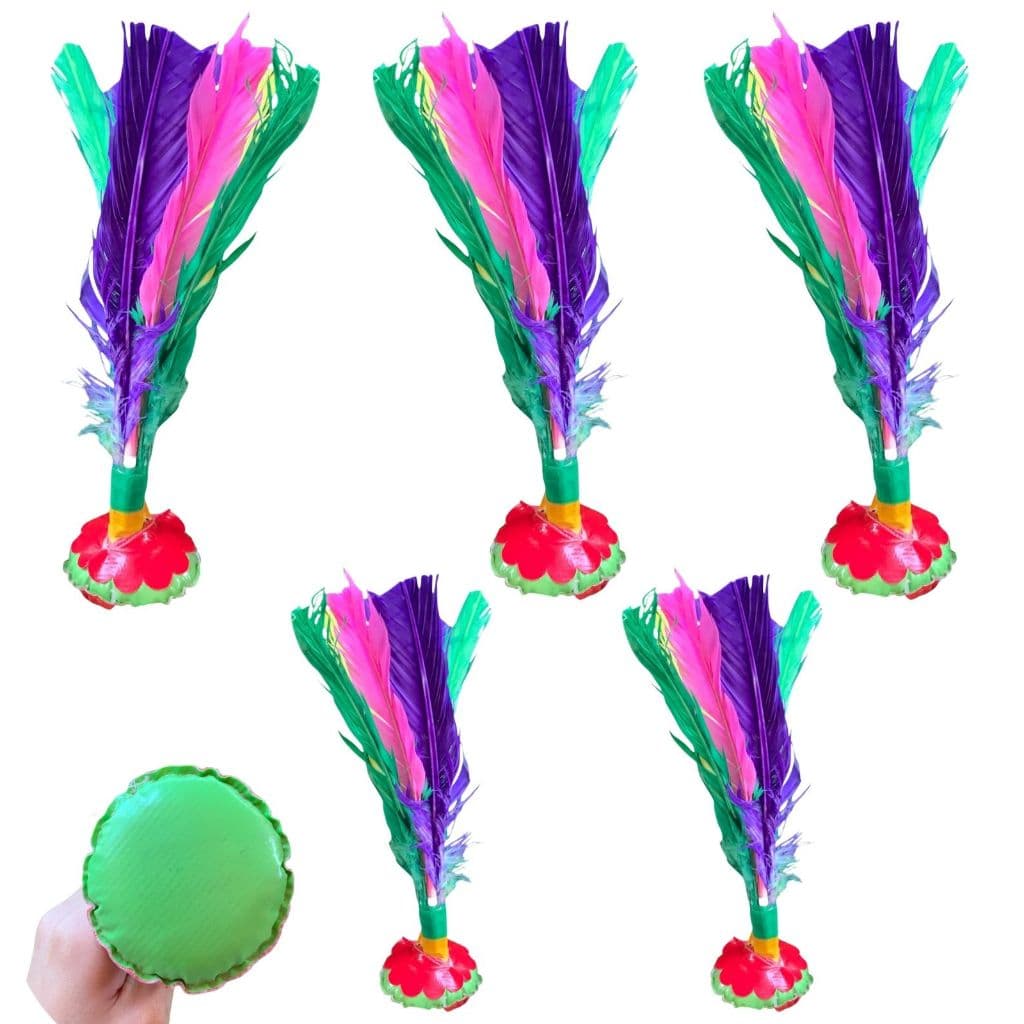 Kit Peteca Penas Coloridas Base Couro Grande Resistente Peteca Leve modelo indígena Sakisteca