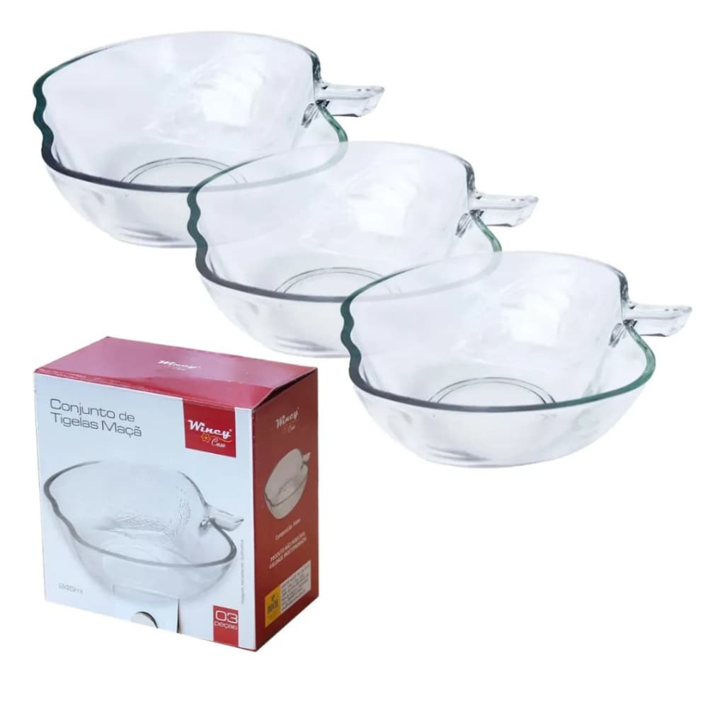 Conjunto 3 Tigelas de Vidro para sobremesa formato de Maçã
