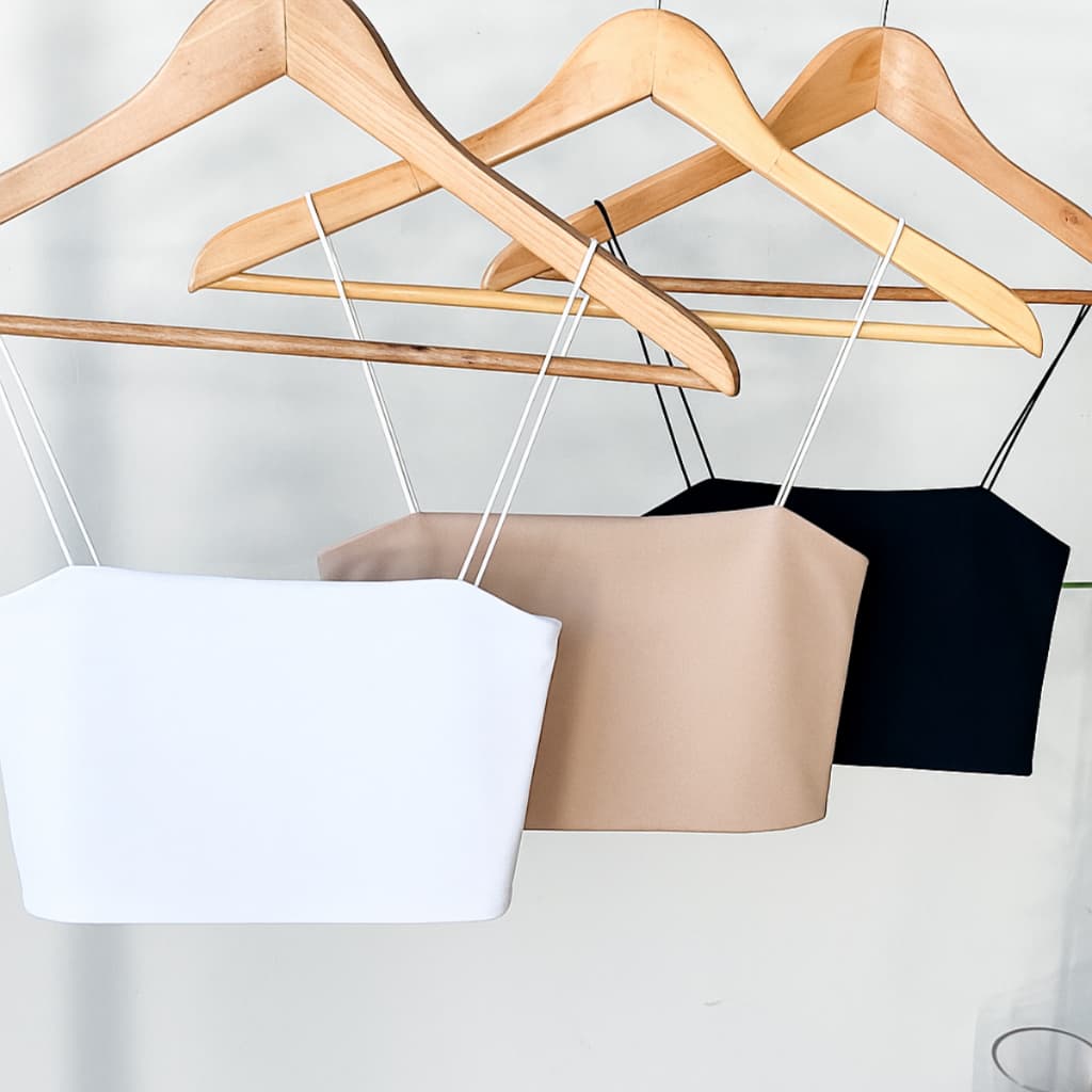 Kit 3 Cropped Feminino Top Faixa Alças Finas Elásticos Básico Forro Duplo Suplex