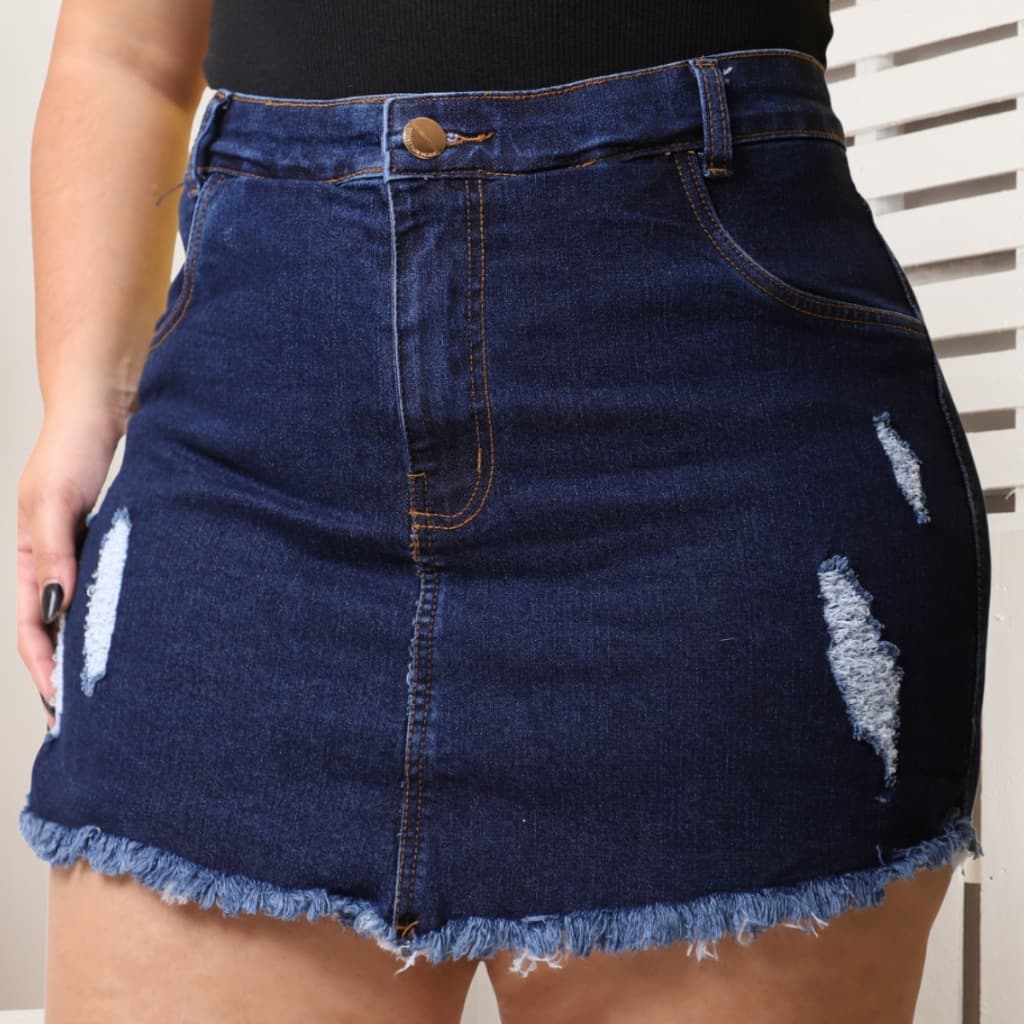 Short Saia Feminino Plus Size Cintura Alta Barra Desfiada