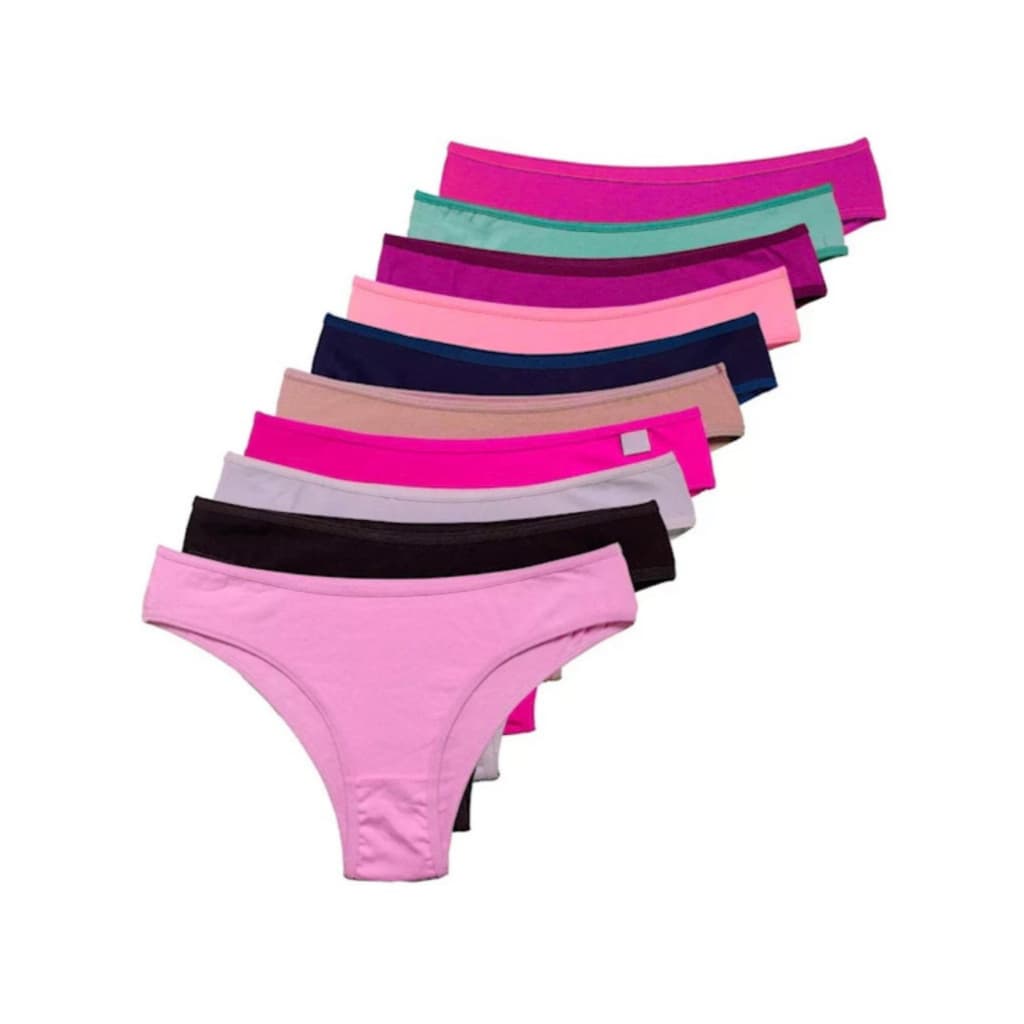 Kit Calcinhas Conforto Lisas 100% AlgodãoTanga Cos alto Corte Alto