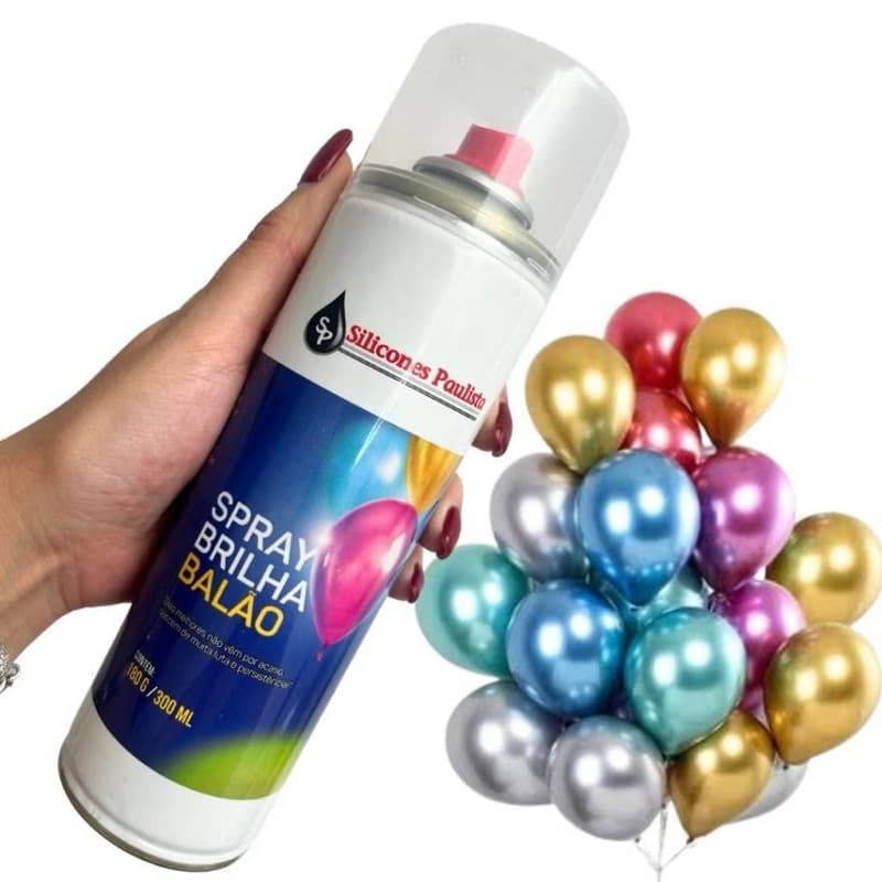 Spray de Festa Brilha Balão/ Bexiga Látex Festa Buffet 300ml