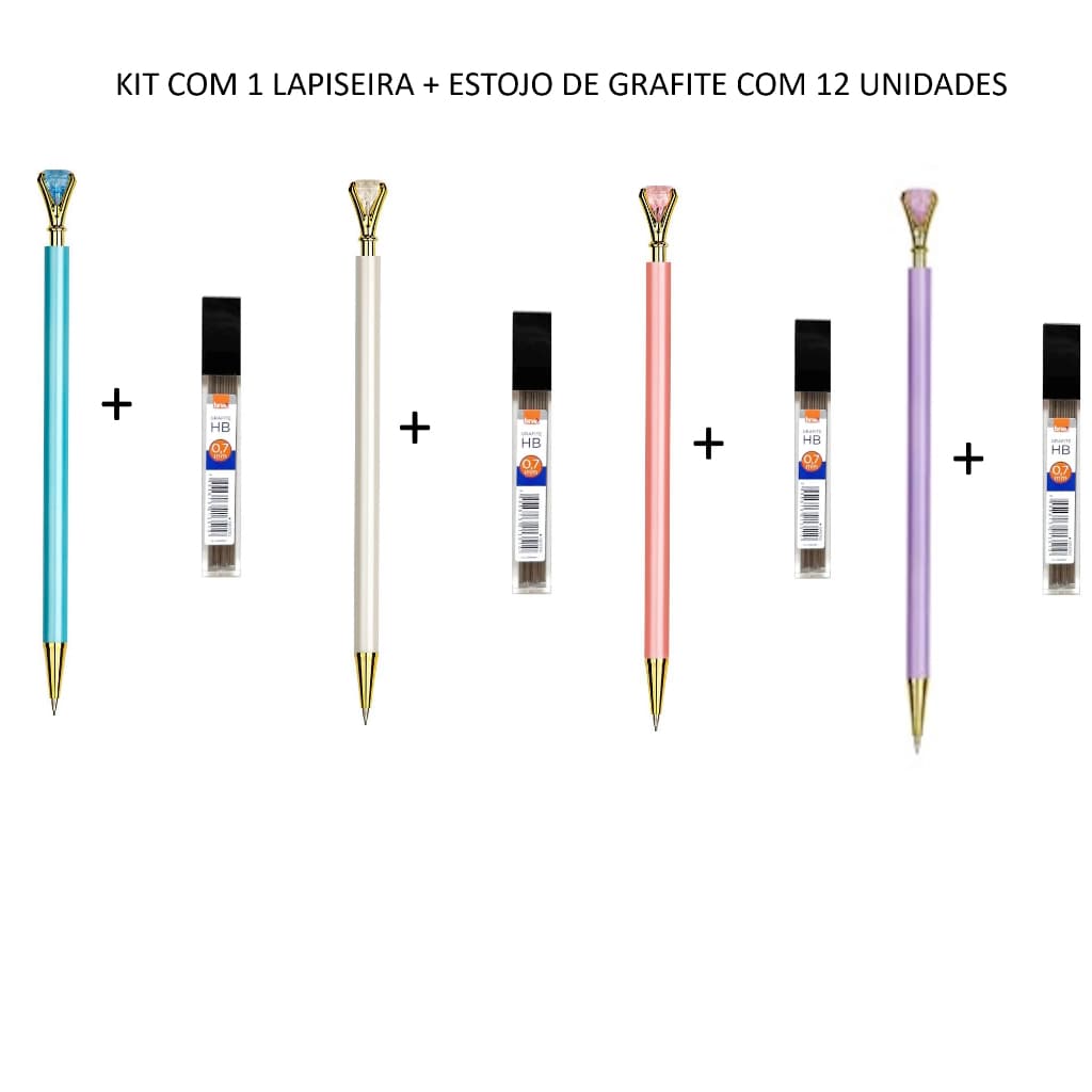 KIT COM 1 LAPISEIRA DIAMOND 0,7mm BRW + 1 ESTOJO DE GRAFITE 0,7mm COM 12UN BRW