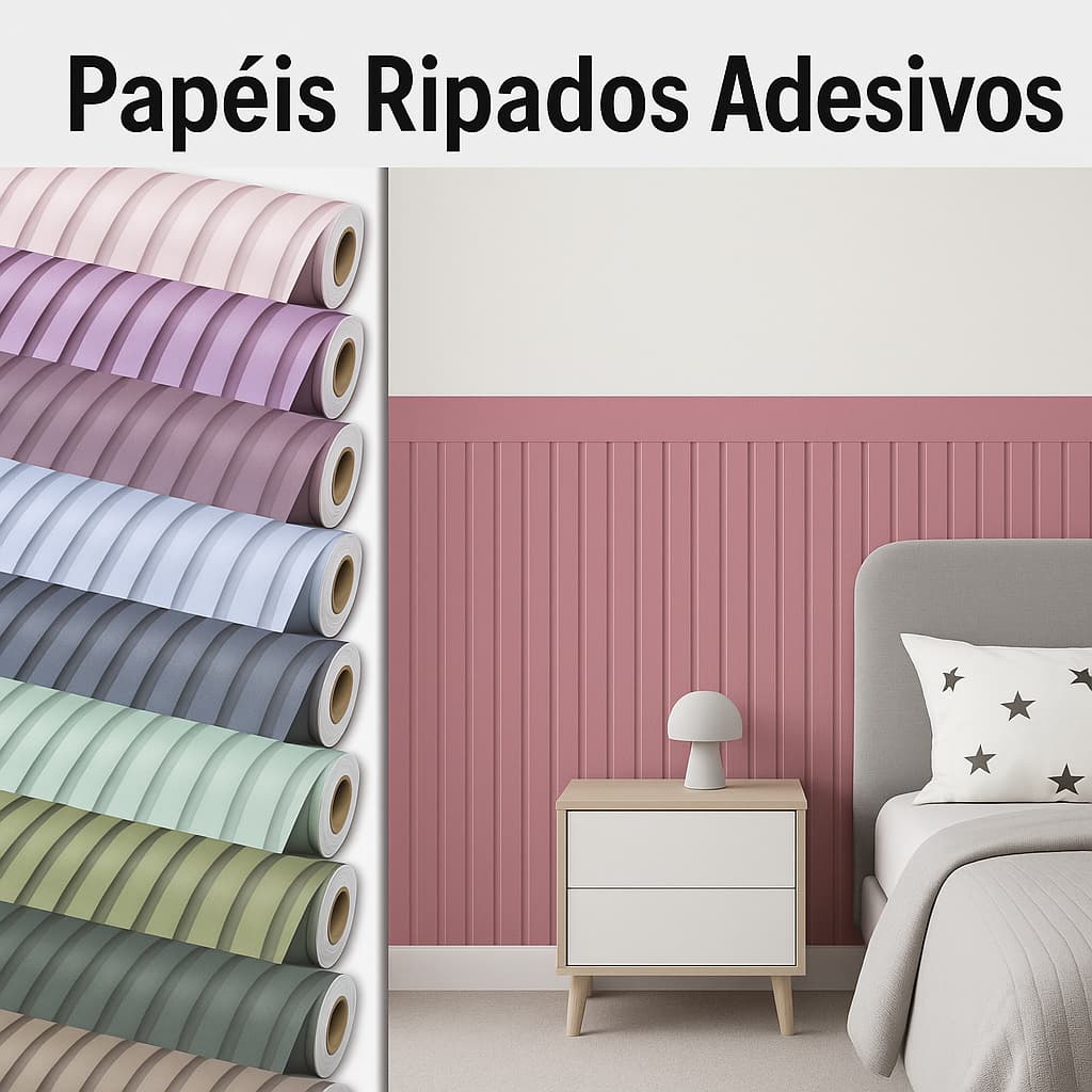 Papel De Parede Adesivo Ripado Infantil Meia Parede Auto Adesivo — Fácil De Aplicar