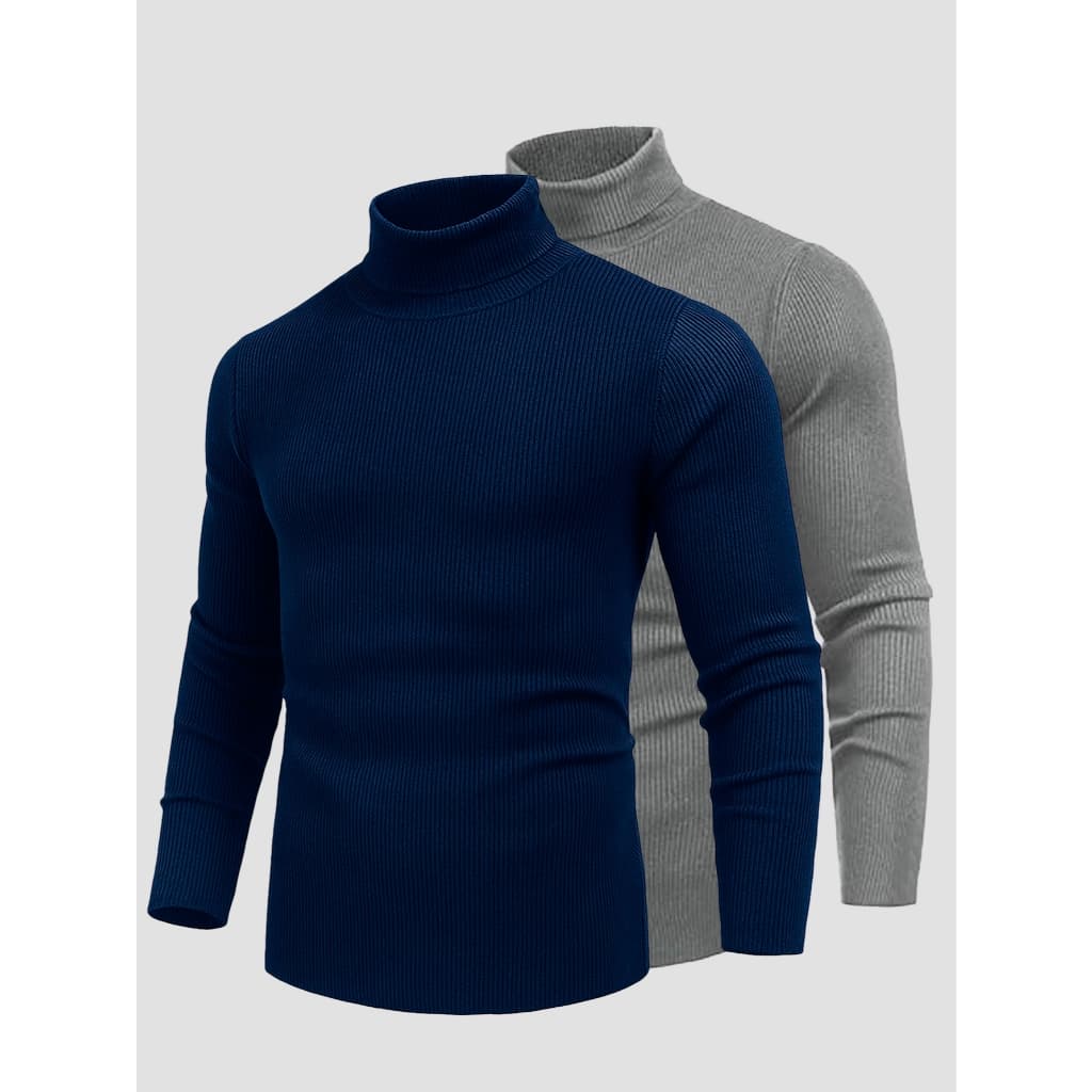 Kit 2 Blusa Cacharrel Sueter Masculina Canelada Gola Alta
