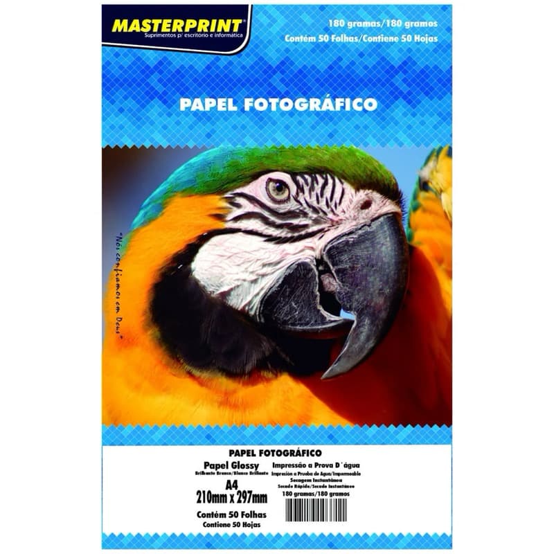 Papel Glossy 180g A4 Fotográfico Branco Brilhante Masterprint com 50 Folhas