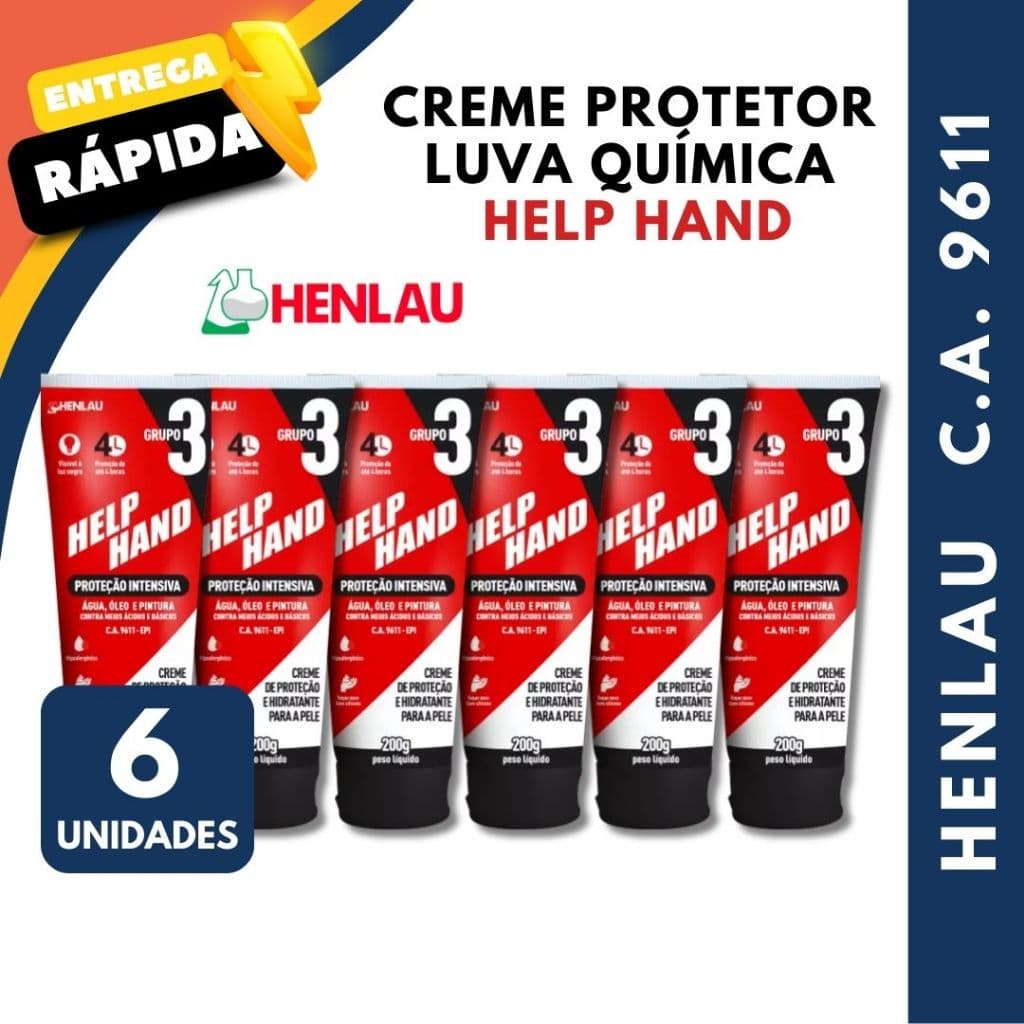 Kit 6 Creme Luva de Proteção Help Hand Protege Contra Produtos Químicos Agentes Agressivos