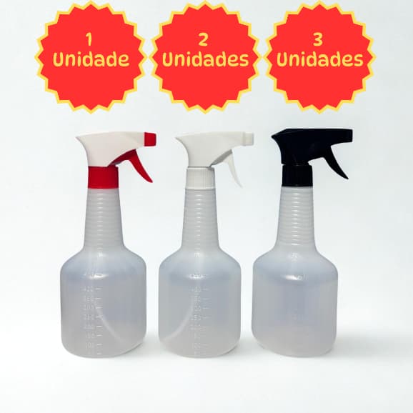 Kit Borrifador 500ml com Válvula 3 posições - Pulverizador Regulável em Spray ou Jato | 1 a 5 Unidades