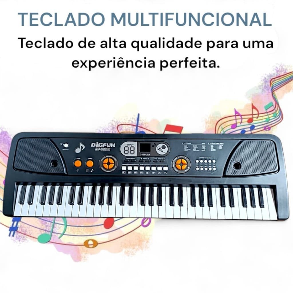 Teclado Piano Eletrônico 61 Teclas Teclado Musical + Microfone + Cabo USB