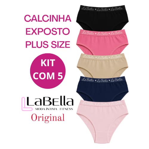 Kit 5 Calcinha Plus Size Cintura Alta Algodão Cotton Feminina Ref 029