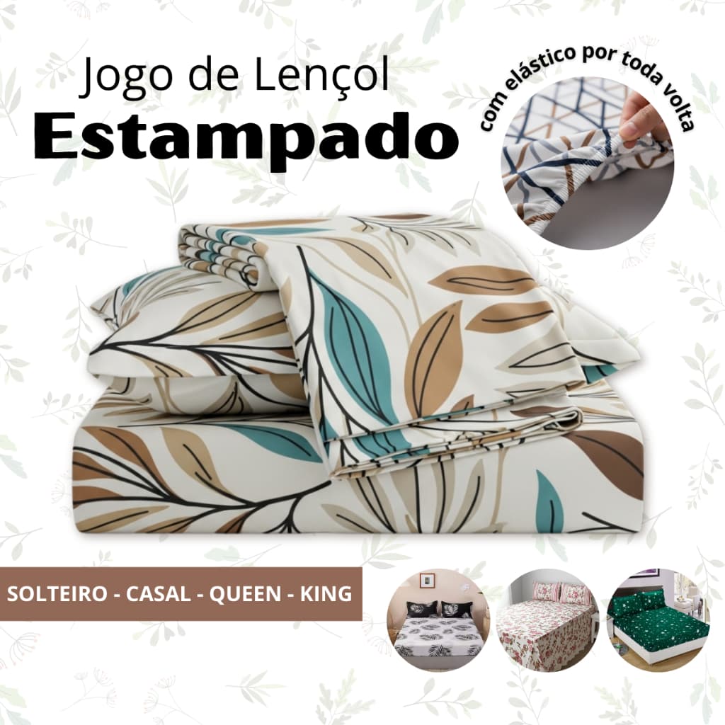 Lençol Cama Box Estampado C/ Elástico – Monte Seu Kit | Avulso, 2, 3 e 4 Peças – Solteiro a King