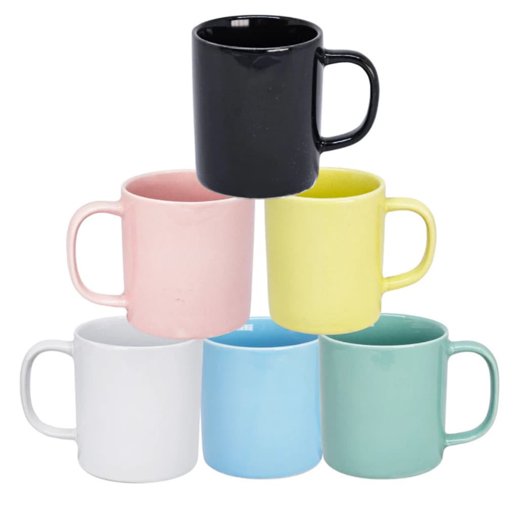 Kit 6 Unidades Canecas Retas Porcelana Conjunto Xicara Jogo Chá e Café Chocolate 200ML