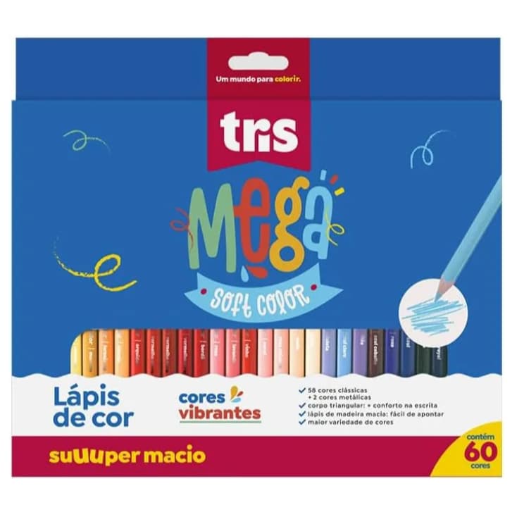 🎨 Caixa com 60 Lápis de Cor Mega Soft – Tris | Traço Macio e Pigmentação Intensa para Artistas e Estudantes