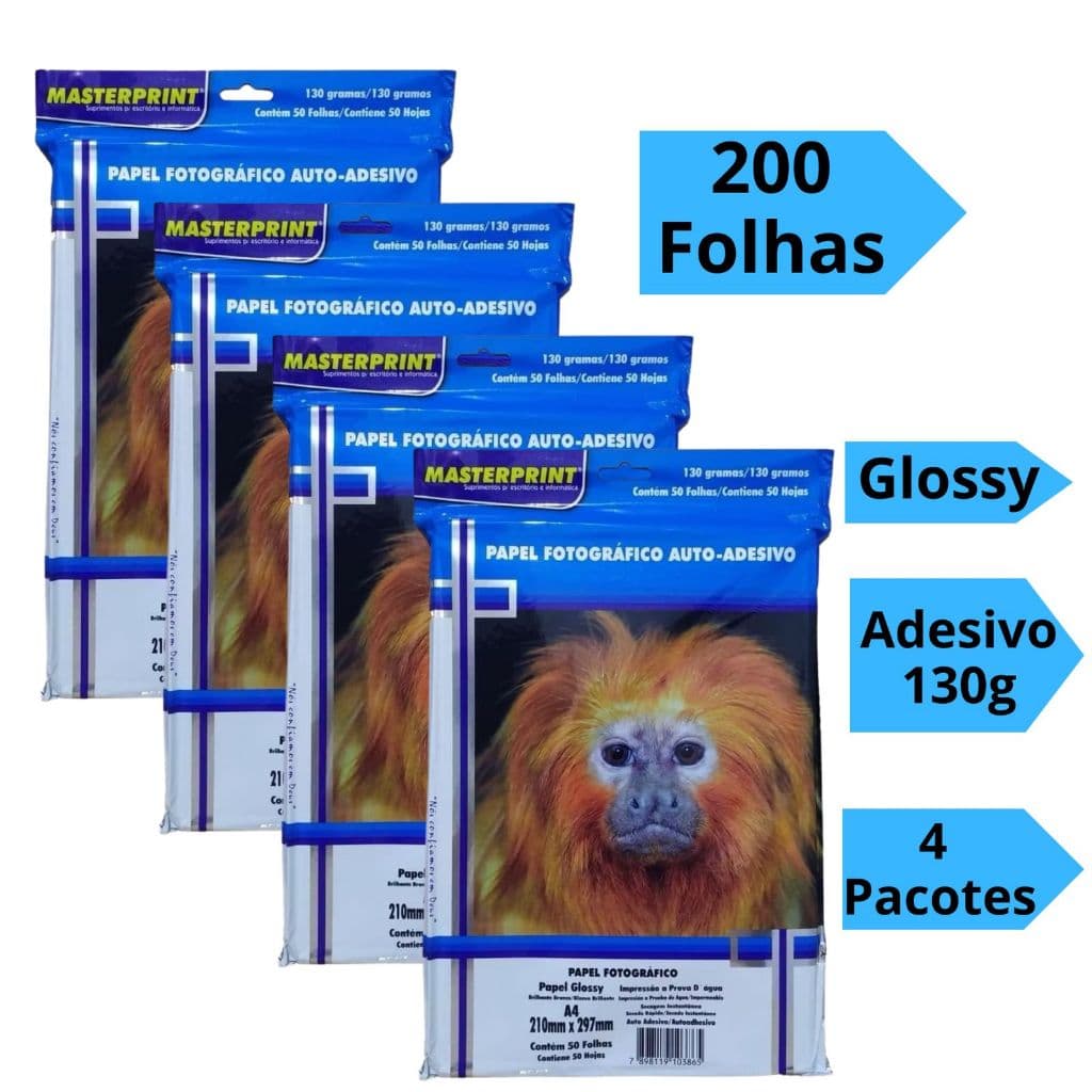 Papel Fotográfico Adesivo A4 130g Glossy Brilhoso Folhas Adesivas Masterprint