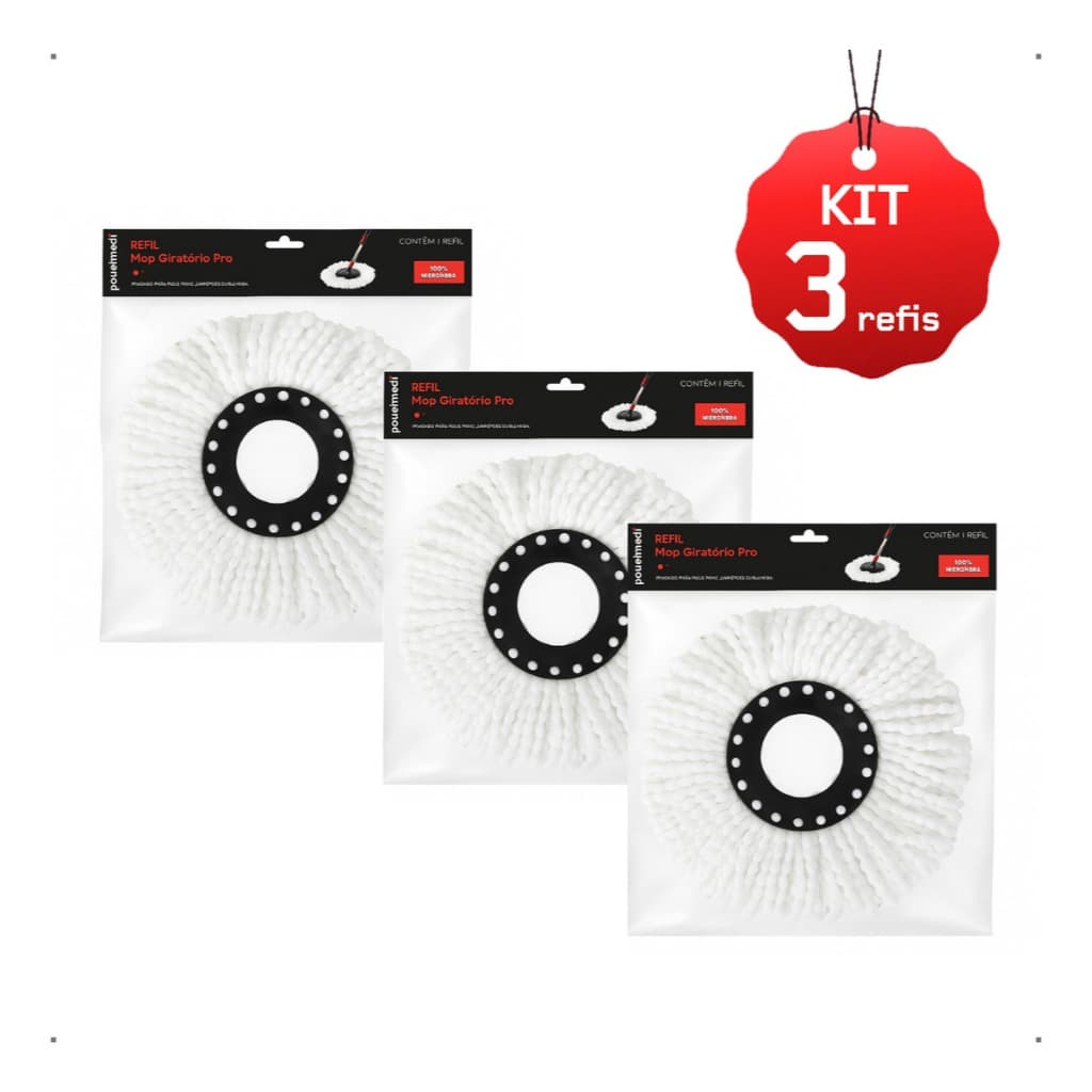Kit 3 Refil De Mop Giratório Pro Duo Grande 16cm Microfibra