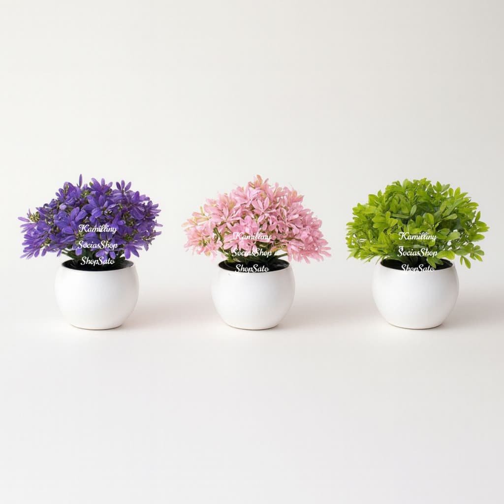 Arranjo Vasinho com Musgo Redondo + Mini Bonsai Colorido Artificial Bola , Decoração Casa Escritório , Enfeites