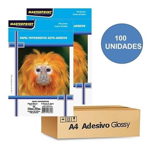 Papel Fotográfico Adesivo 130G A4 Glossy 20 a 100 Folhas MASTERPRINT (PAPEL ADESIVO)