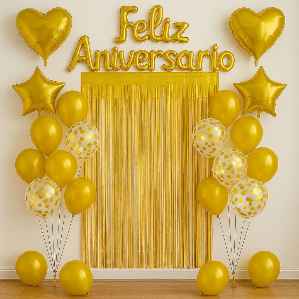 Kit Balão Metalizado Cortina Bexiga Feliz Aniversário Decoração de Festa Completa