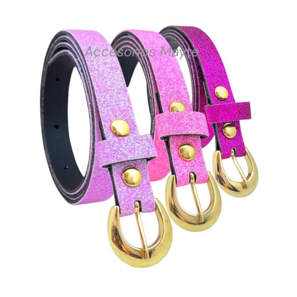 Kits 3 cintos feminino infantil com brilho glitter estrass