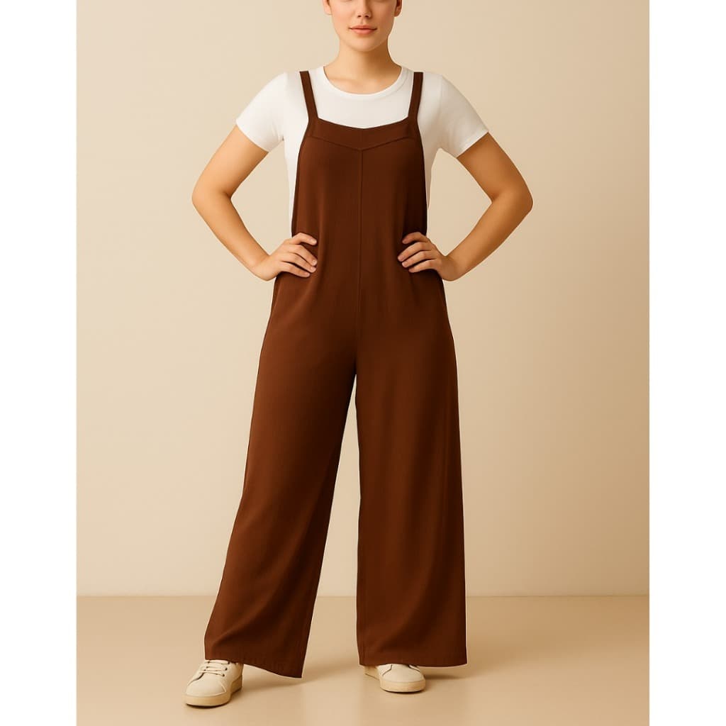 Jardineira Pantalona Feminina em Viscolycra Larga Confortável Casual