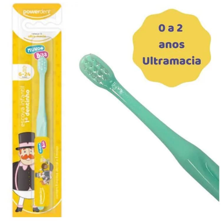 Escova de Dente Infantil Powerdent Mundo Bita 1º Dentinho + Estojo