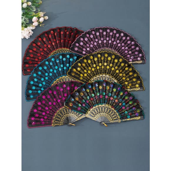 Leque Dobrável Florido com Varias Cores estilosa Luxo