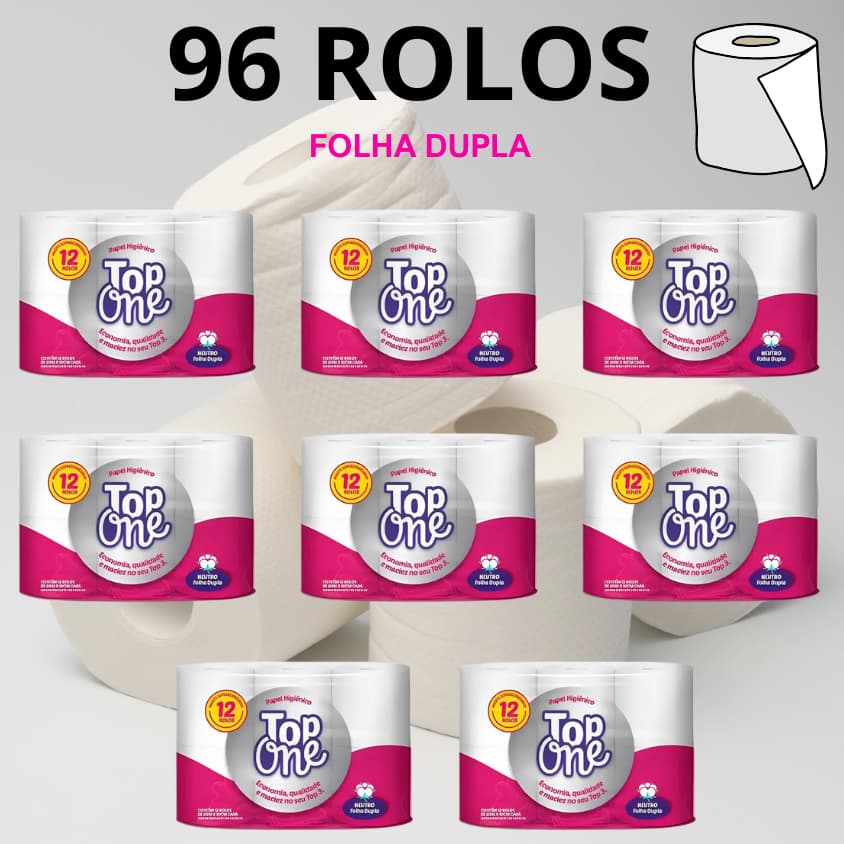 96 ROLOS DE PAPEL HIGIÊNICO TOP ONE - FOLHA DUPLA MACIEZ