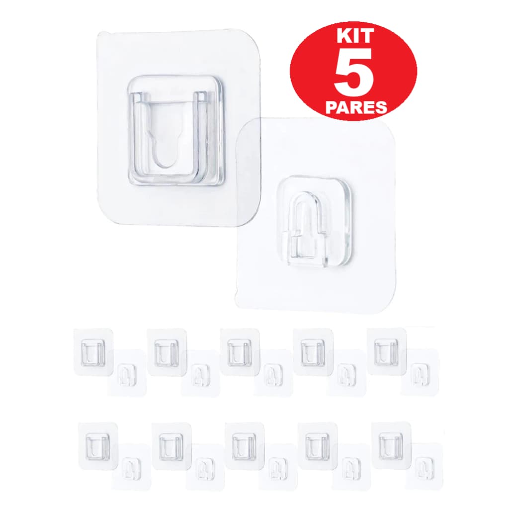 Kit 10 Peças Gancho Macho/Femea Super Adesivo Forte Pendura Quadro e Objetos na Parede e Portas Multiuso Organizador
