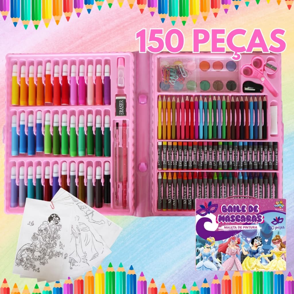Estojo de Pintura Infantil com 24 até 150 peças Maleta de Pintura