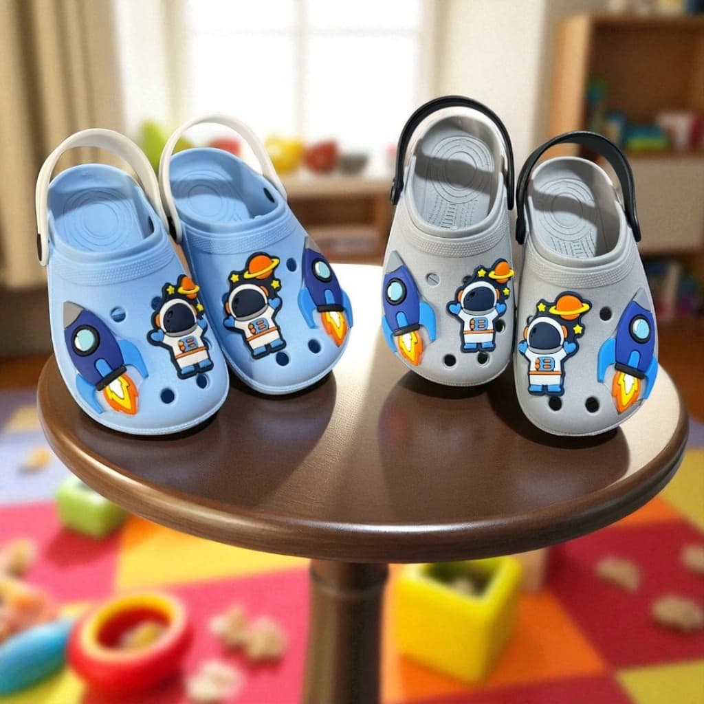 Sandalia Babuche Infantil para Meninos Astronauta e Foguete Sandalia Confortavel Borracha Leve e Macia