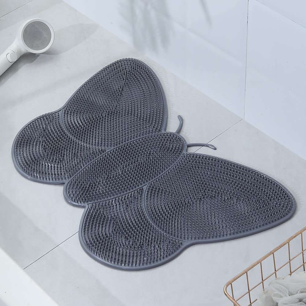 Tapete Box Cilicone Borboleta Retangular Massagem Pés Relaxante Banheiro Antiderrapante Com Ventosa