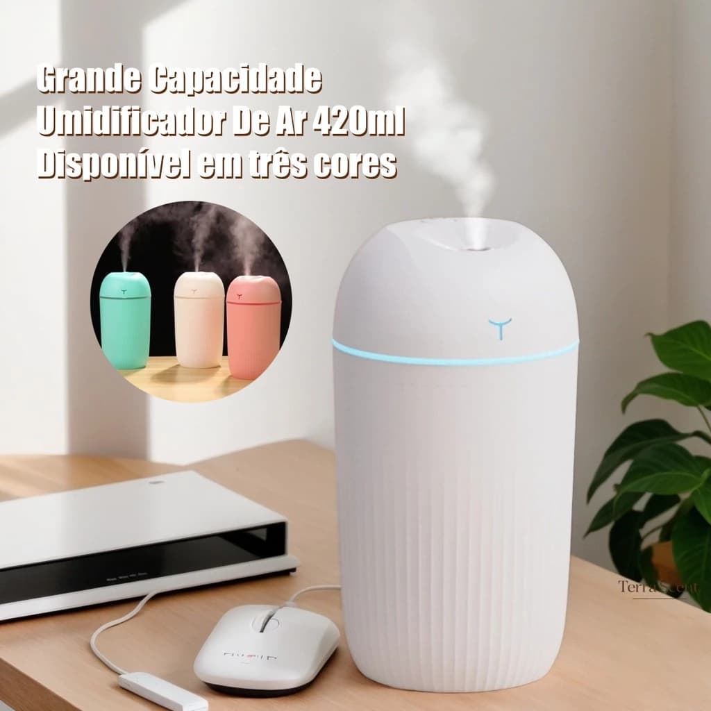 Umidificador De Ar E Difusor Aromatizador Grande De Ambiente 420ml Purificador De Ar Portátil Usb