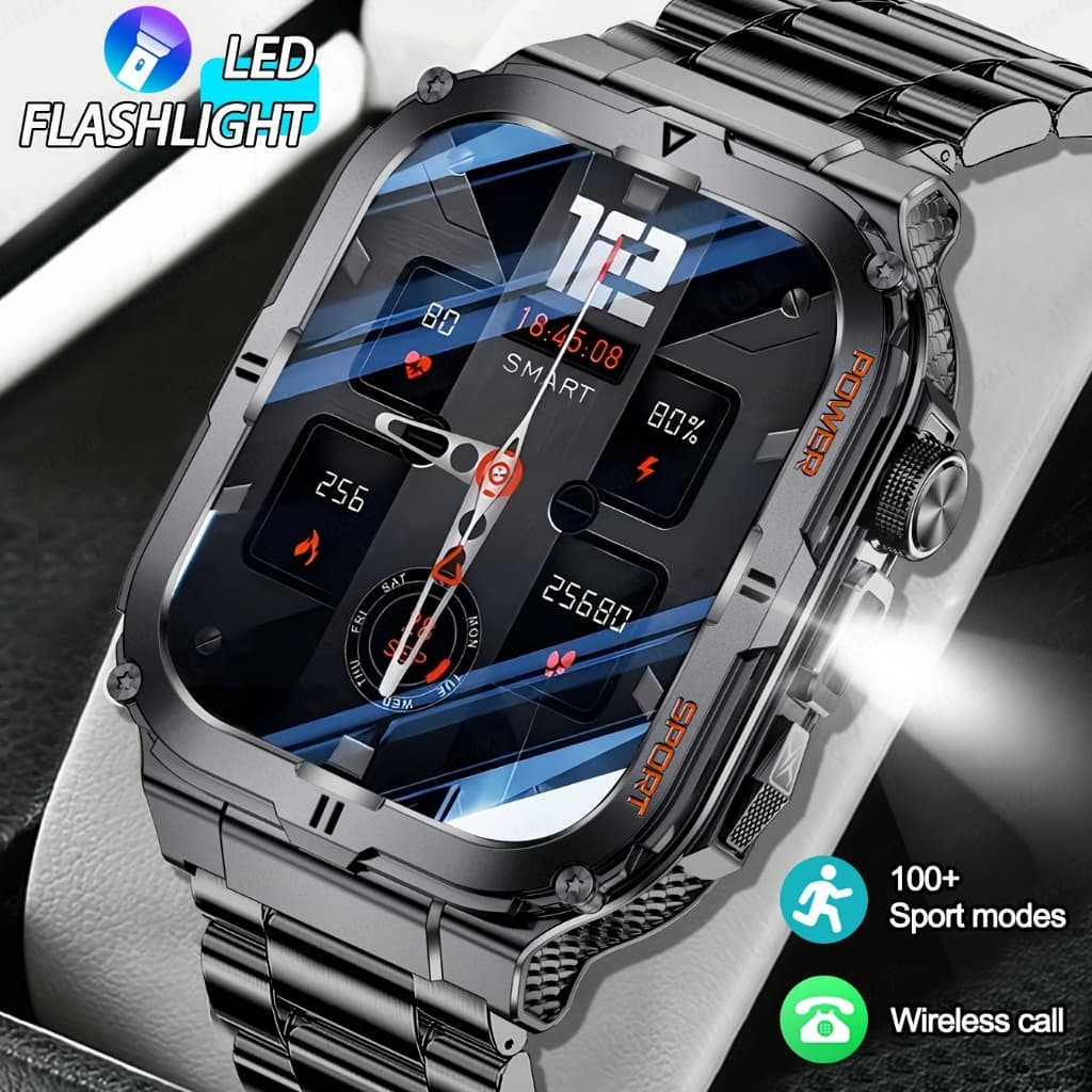 2026 Novo relógio inteligente militar IP68 impermeável ao ar livre desporto fitness rastreador saúde monitor relógio