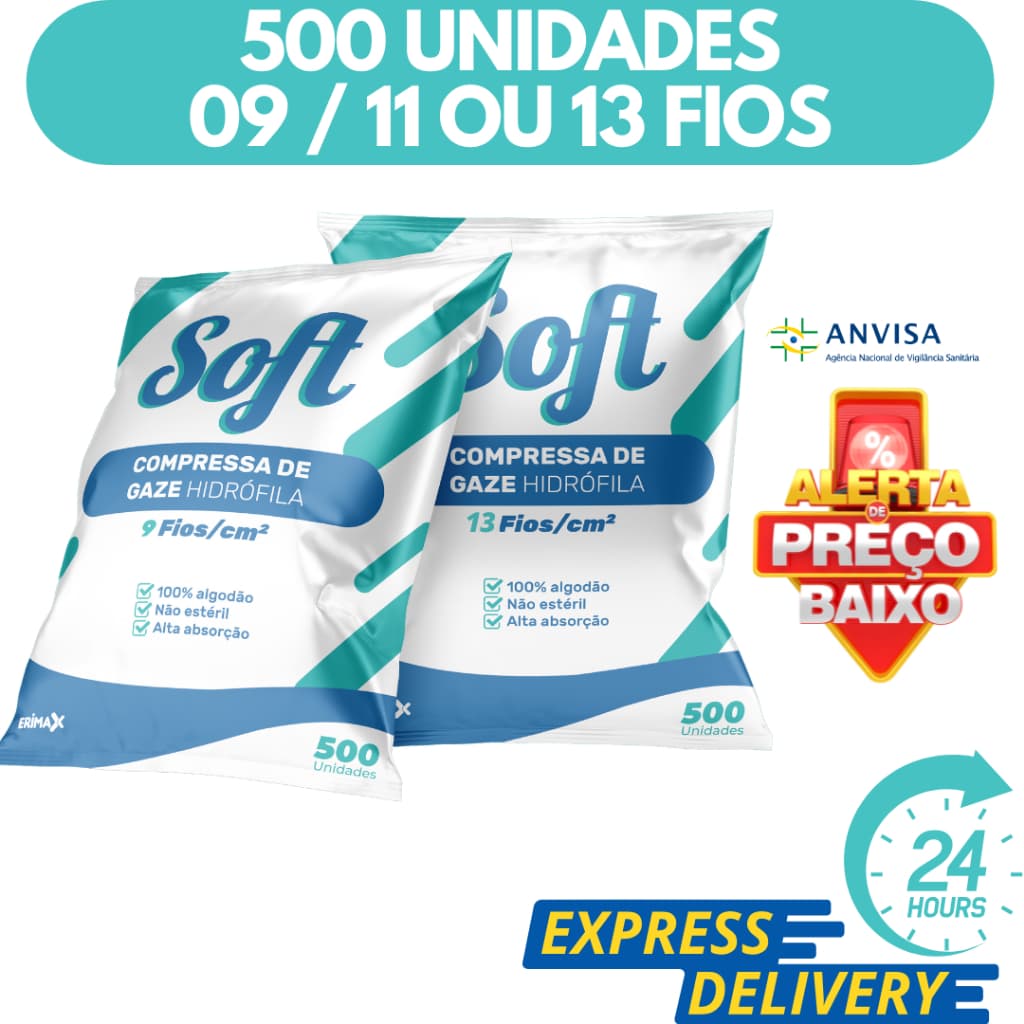Compressa De Gaze 500 Unidades 13 Fios 11 Fios 9 Fios Soft Hidrófila Gazes Descartável Anvisa