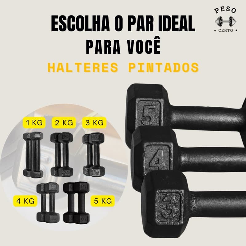 Par Halter Sextavado Pintado 1kg ao 5 kg - Musculação Peso Academia Pesinho Exercício Físico