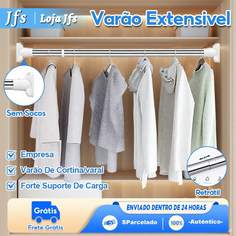 Varão de Secagem de Roupas Ajustável, Varão de Cortina Sem Perfuração, Varão de Cortina de Banheiro Ajustável