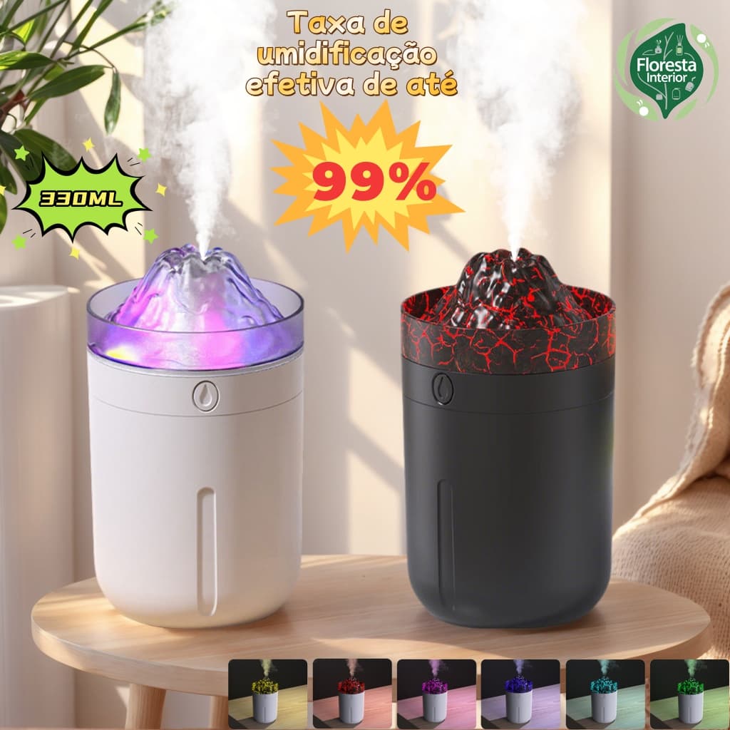 Difusor de Aroma Ambiente Umidificador Led Vulcão 330ml