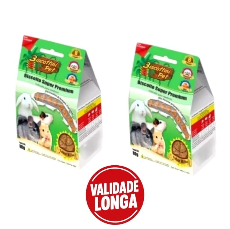 Kit 2 Biscoitos Para Hamster  Coelho Roedores Petisco Biscottini Pet 80 gr
