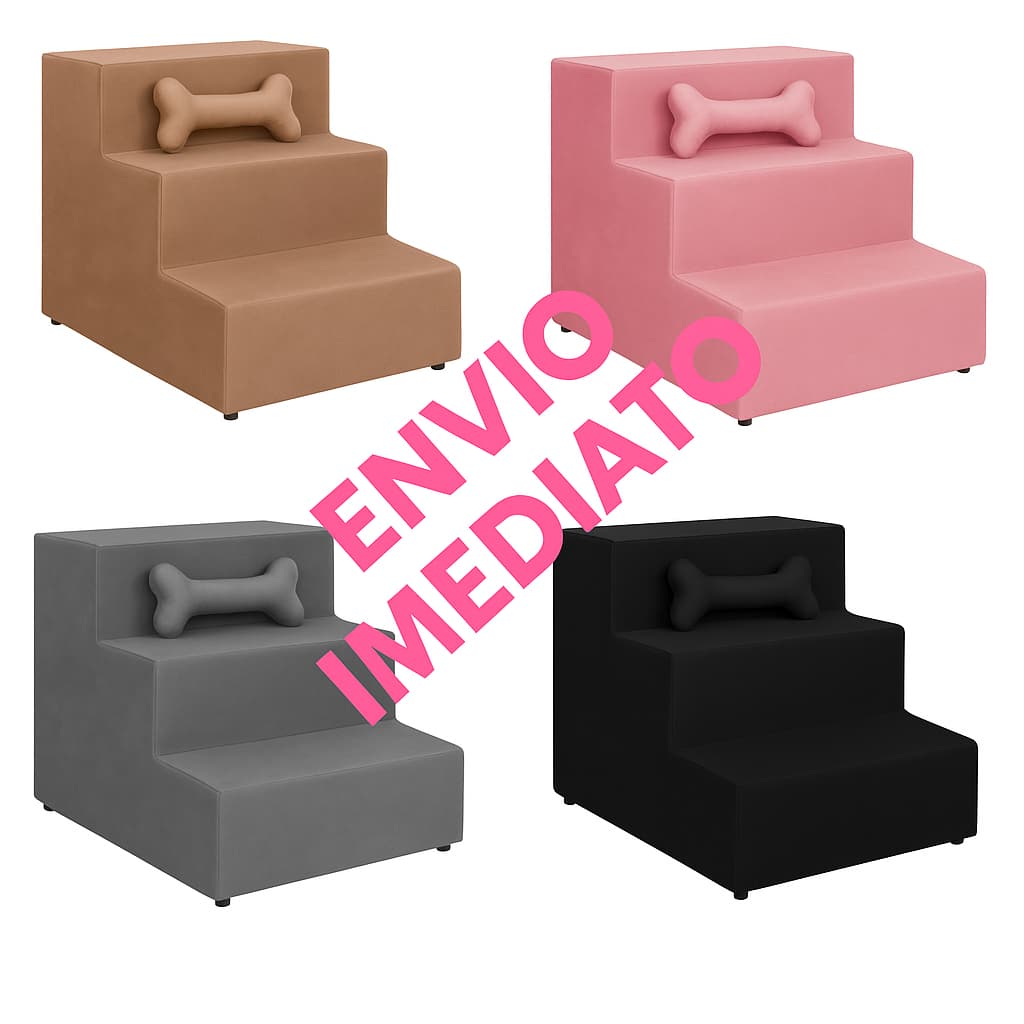 Escada Pet Cachorro 3 Degraus Espumada Resistente Gato e Cachorro