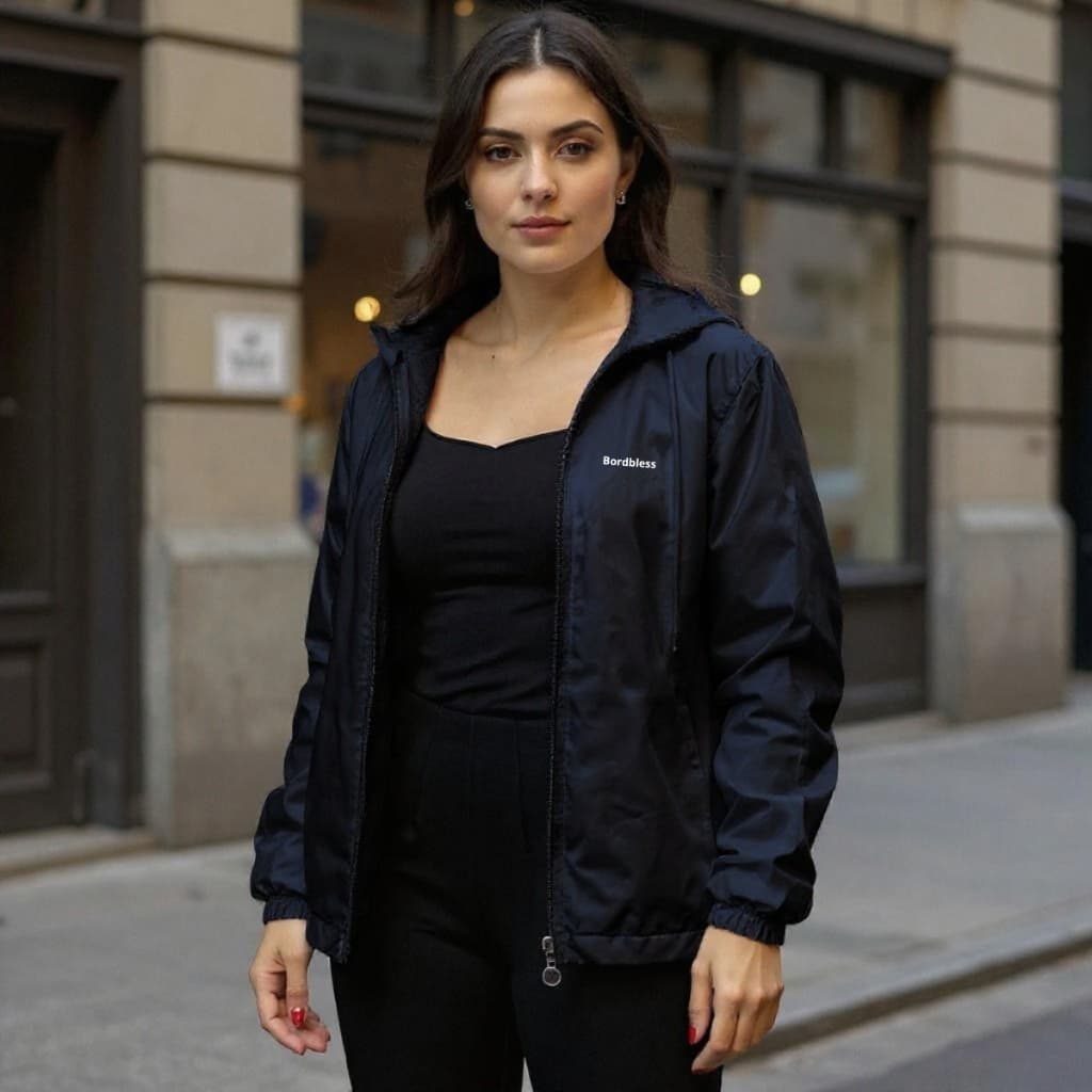 Jaqueta Corta vento 100% forrada Bordbless Impermeável Feminino Capuz Casaco Academia