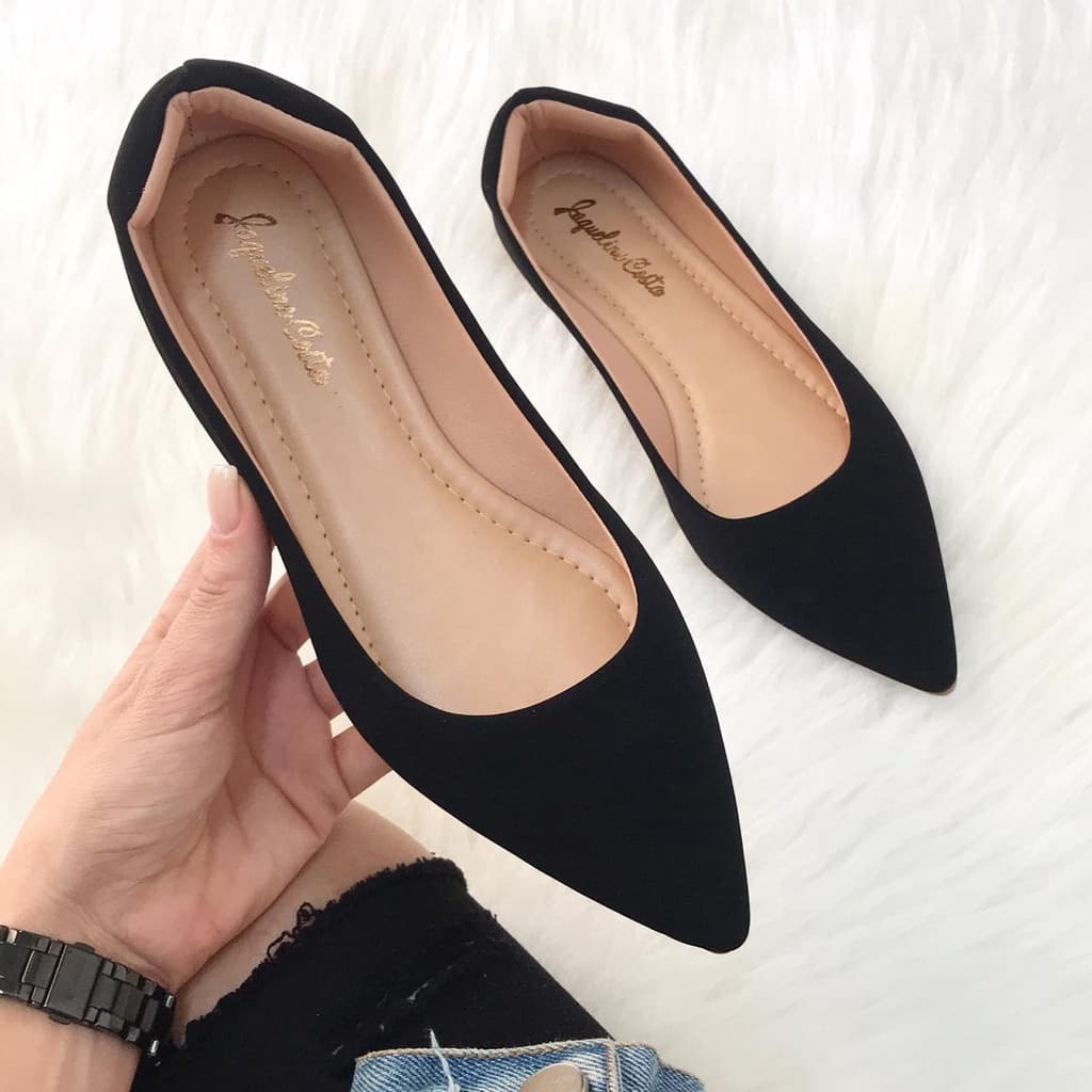 Sapatilha Feminina Bico Fino Casual Preta Delicada Dia a Dia Moderna Tendência Hope Shoes Calçados